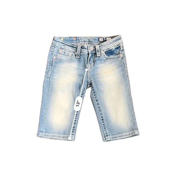 Miss Me Jeans Girls Light Wash Embellished Faded Bermuda Denim Shorts Si… - Picture 5 of 9